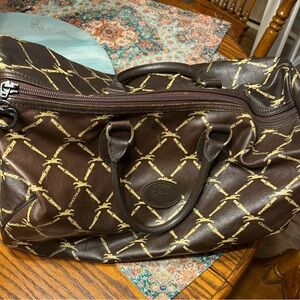 Longchamp Vintage Brown and Gold Boston Travel Bag